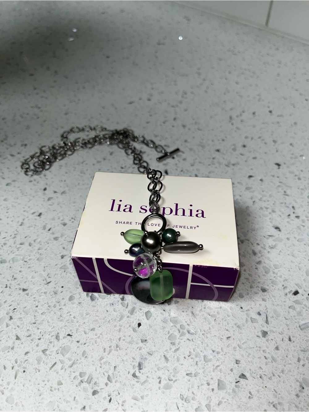 Lia Sophia Green and Dark Hematite Multi-Bead Pendant Necklace
